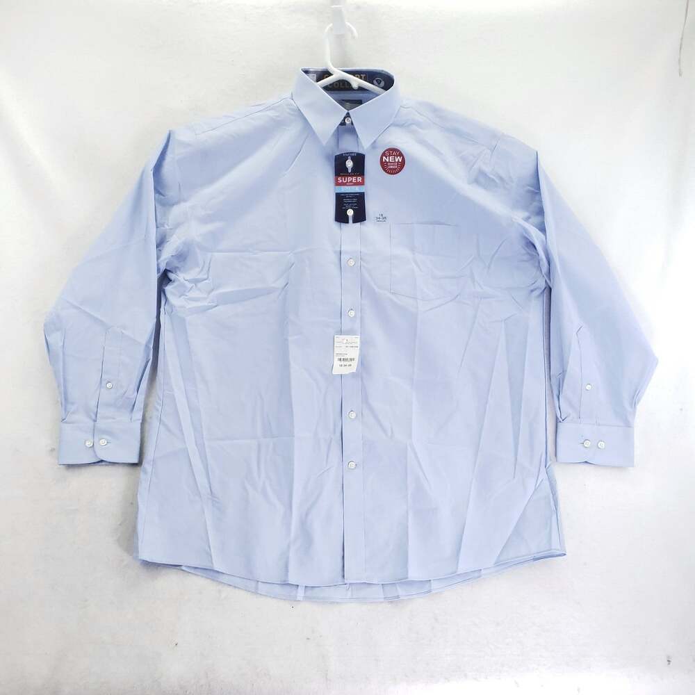 NEW Stafford Dress Shirt Mens 18 34/35 Blue Solid Stretch Non Iron Long Sleeve - Picture 2 of 16